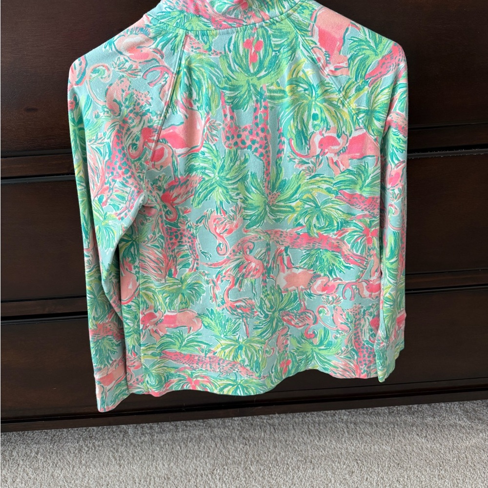 Lilly Pulitzer Coral Pink & Mint Tropical Zip Pullover - Picture 3 of 5